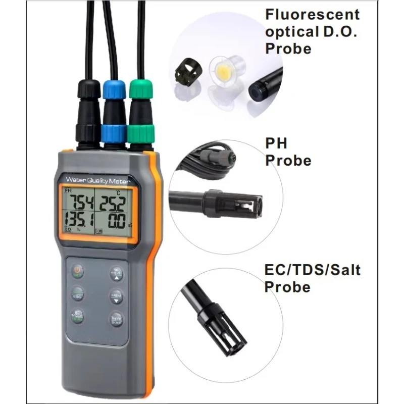 Waterproof AZ86032 ODO/ pH/ COND./ SALT/TDS/Temp. Meter a multiparameter water quality testing device