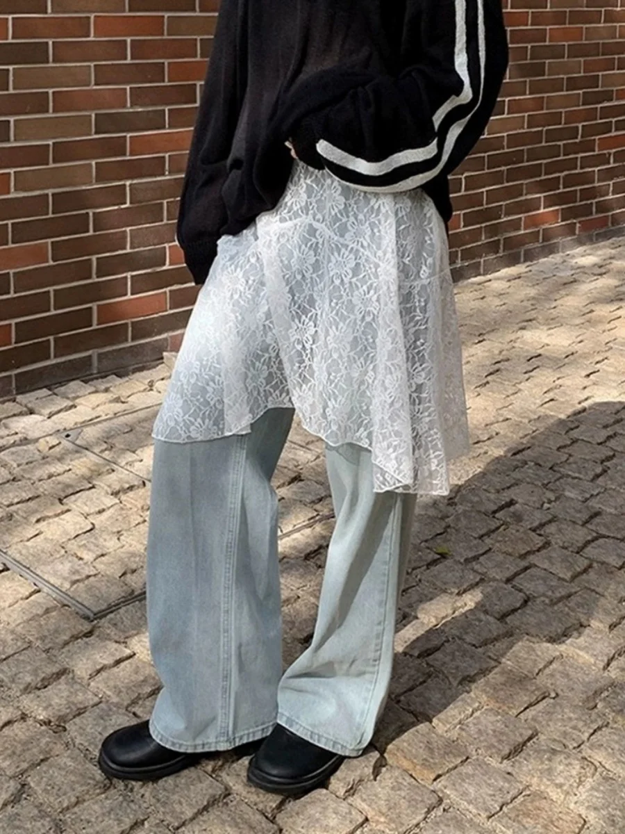 

Chic Spring Summer Lace f Skirt Women's Slimming Personali Layered View ort Skirts Korean Sle mid Waist A-Line Skirt