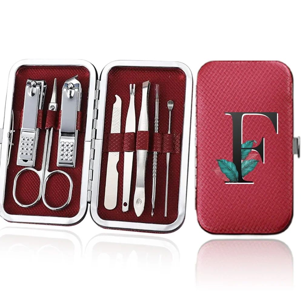 8Pcs Portable Manicure Set Stainless Steel Nail Clippers Cuticle Nipper Organizer Pedicure Kit Care Tool Box Leaf Letter Pattern