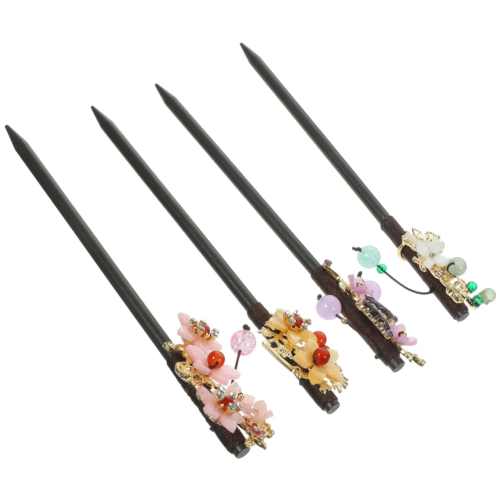 

Набор из 4 штук: винтажные китайские палочки для волос с цветами, декоративные аксессуары для старинных причесок и плетения кос