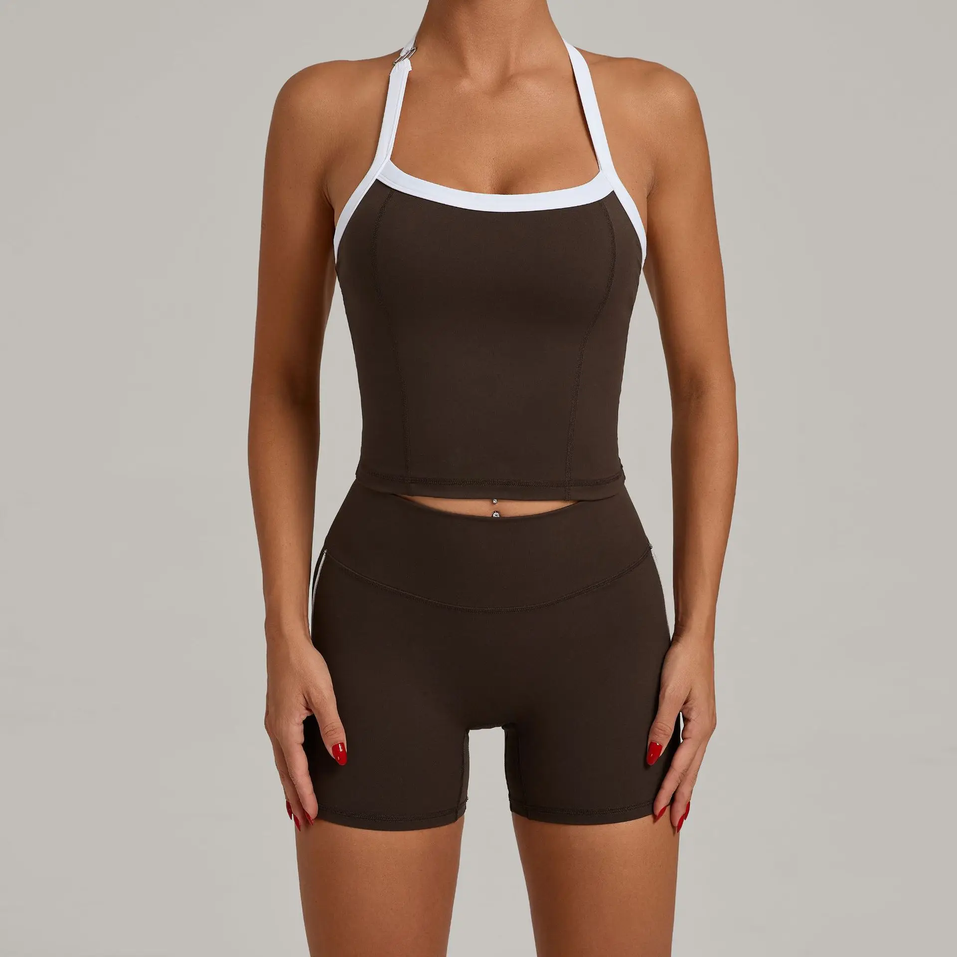 

Yoga Sets Seamless Women Tracksuit Workout Sets 2 Pieces Gym Suits Ribbed Crop Tank High Waist Shorts Outfits Fitness Running