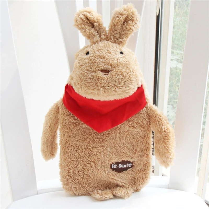 Rubber Hot Water Bottle with Removable Cute Cartoon Rabbit Plush Cover Winter Explosion-Proof Pain Relief Hand Warmer