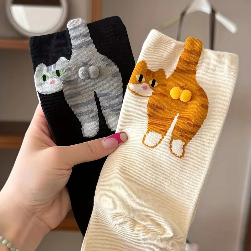

Cute Cat Socks Black/White Funny Cat Cotton Socks Breathable Soft Girl Women Novelty Stocking Kawaii Gift Sock Set