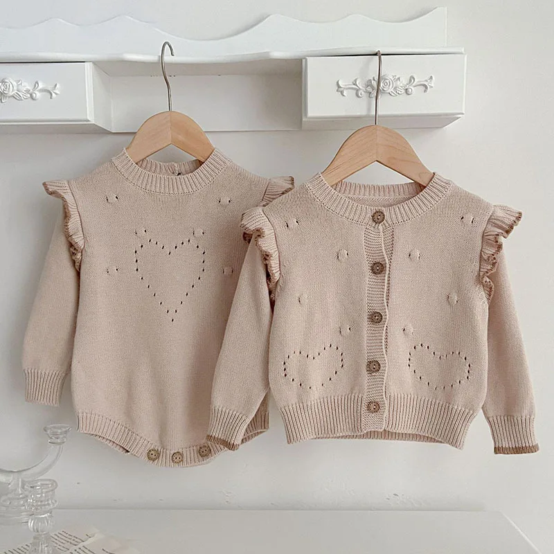 Autumn Winter Infant Baby Girl Knitting Clothes Set Long Sleeved Knitted Cardigan Coat+Romper Newborn Baby Girls Clothing Suit