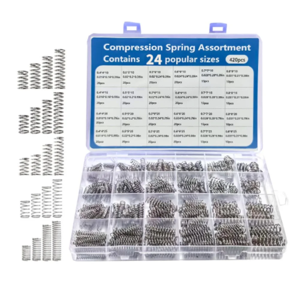 390 420 Pcs Compression Springs Assortment Kit Stainless Steel Small Springs Set for Electronics Tools Projects