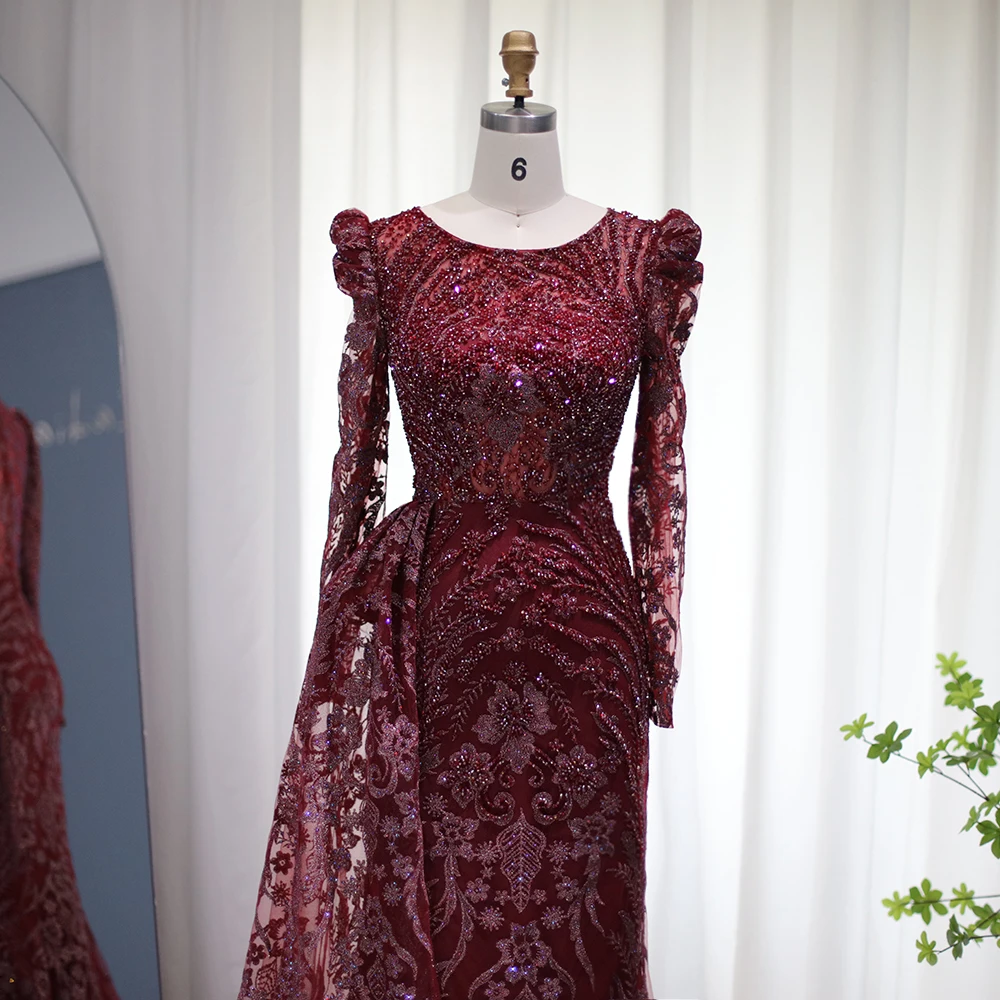 Sharon Said Dubai Schwer Kristallverziertes Übergrößen-Meerjungfrauenkleid in Braun mit Überrock für Damen, Formelles Abendkleid SS127 Maßanfertigung – Detail 6
