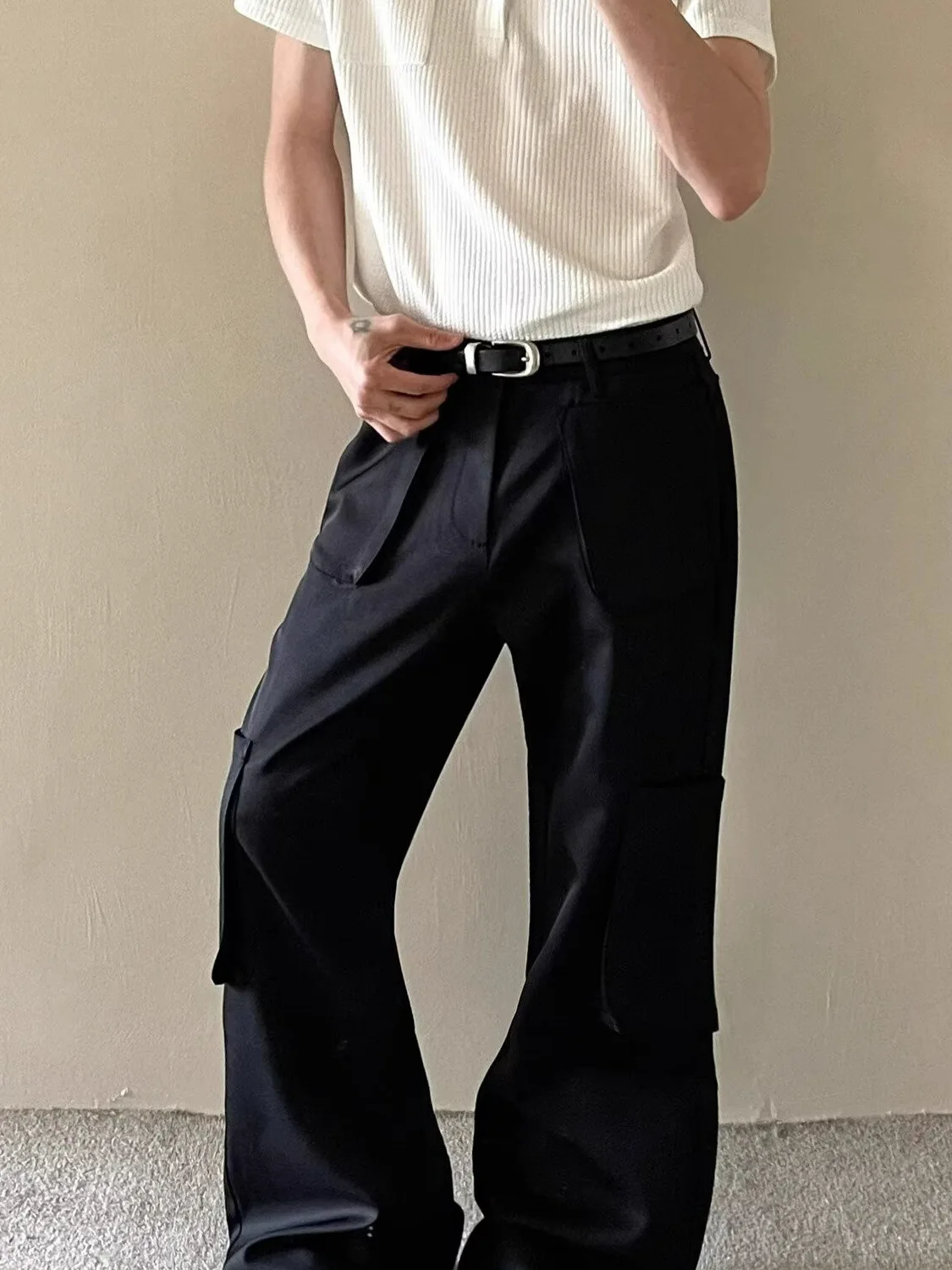 

Мужские повседневные брюки свободного кроя в стиле ретро, американский уличный стиль, черные, большие размеры, рабочие брюки, летняя мода