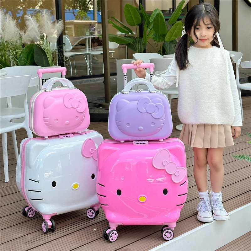 Sanrioed Hello Kitty 14 20 Inches Suitcase Anime Kawaii 3D Pink Trolley Case Universal Wheel with Lock Student Travel Airplane