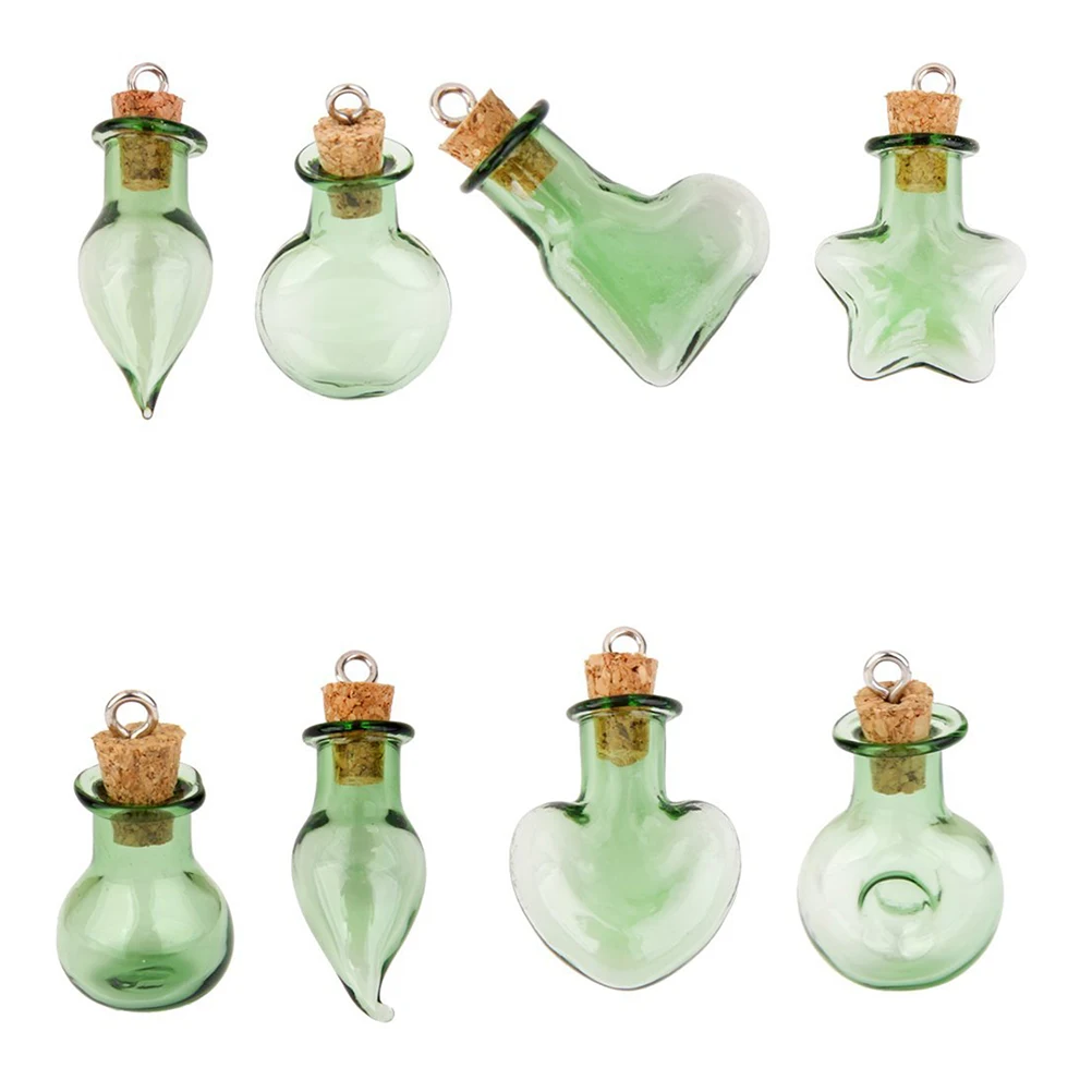 

10Pcs Round Flat Vial Mini Glass Bottle for Perfume Drift Bottle Necklace Pendant Decor - Green Glass Wish Jar