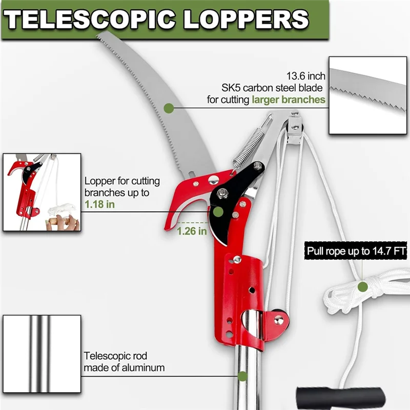 

RALCA-For Tree For Tree Trimming, 13Ft Pole Saw In Stainless Steel, Trimmer Long Handle Pruner Extendable