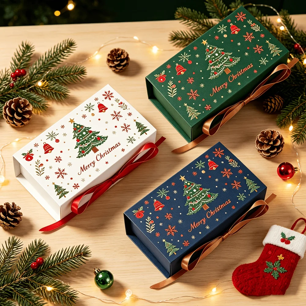 Christmas Snowflake Printed Gift Boxes with Ribbon