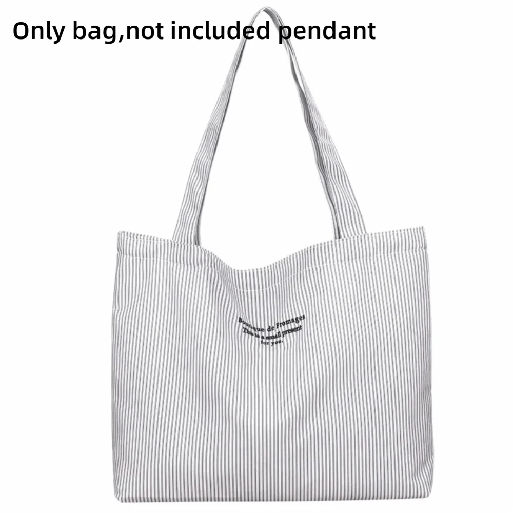 Einfache Canvas-Umhängetasche im koreanischen Stil, gestreifte Einkaufstasche, große Kapazität, Handtasche für Frauen und Mädchen