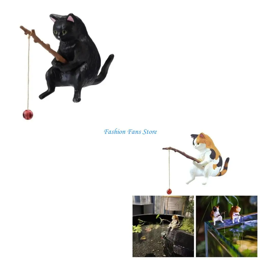 Аквариум-Ландшафтный-дизайн-Мини-мультфильм-Рыбалка-Кошка-Украшения-Аквариумные-украшения