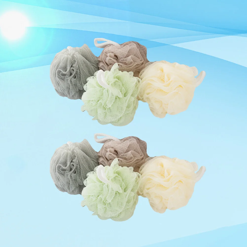 

8Pcs Bath Ball Soft Durable Solid Color Mesh Shower Puff Bath Flower Bubble Making Ball with Hanging Rope for Shower