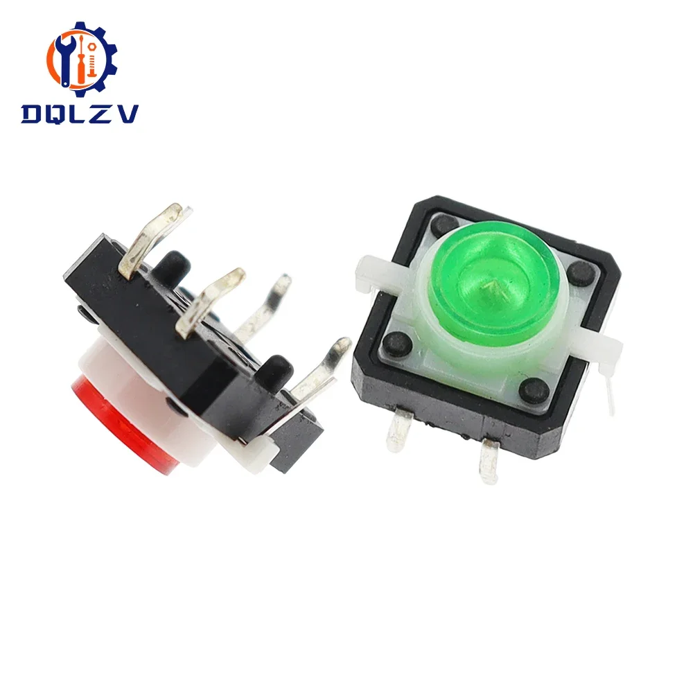 5PCS Reset Button Momentary Switch With Light 12x12x7.3 mm Green Red Yellow Blue White LED Illuminated Tact Switch 12*12*7.3 MM