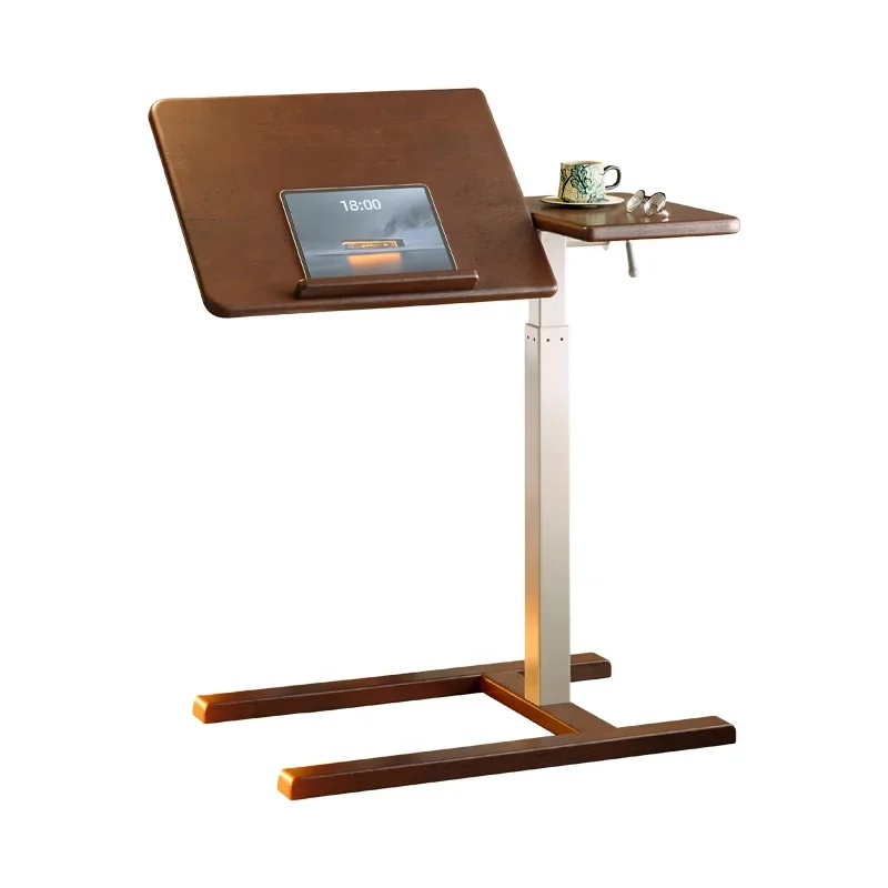 Solid wood removable bedside table household lift computer table desk bedroom bedside small with wheels sofa side