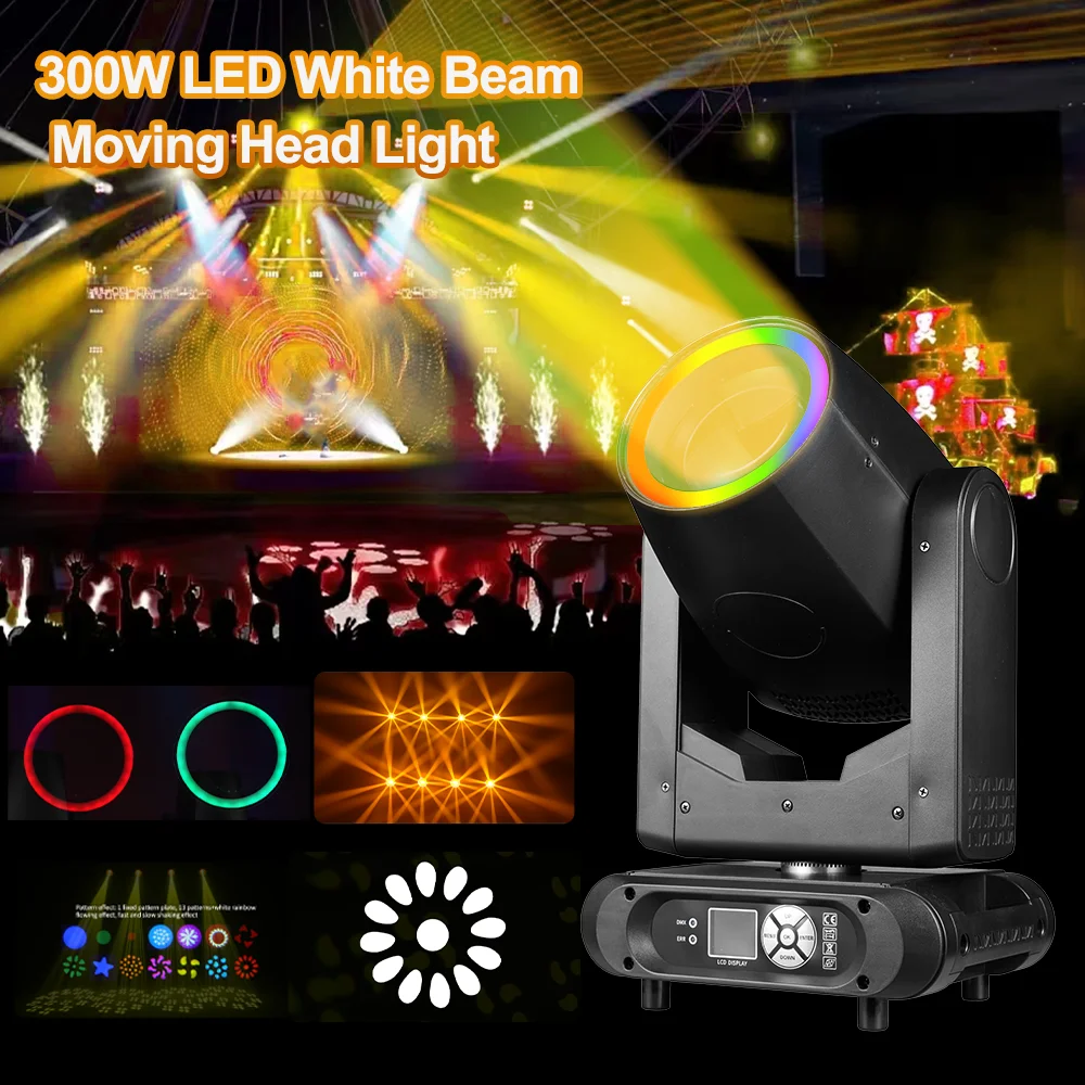 

300W LED Beam Moving Head Light 8+16 Prism focus rainbow with wash effect DMX512 for DJ Disco Party show Club Wedding