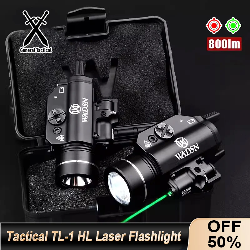 

WADSN Tactical Red Green Laser White Light Metal Flashlight Pistol Hunting Scout Light LED Airsoft Fits 20mm Rail Glock 17 18 19