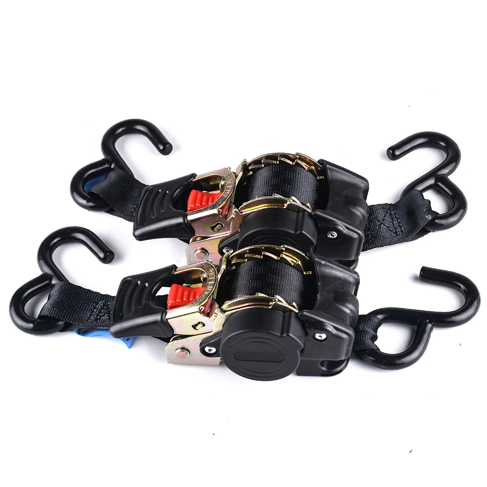 1Pair Tools New Tie Down Belts With Automatic Rollup Auto Retractable Easy To Carry Ratchet Tie Down Starp S-hooks