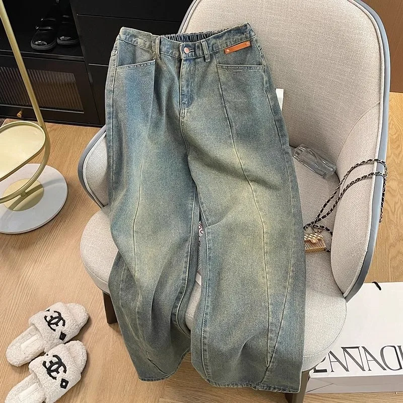 

Extra Large 300 Pou Waed Vintage Wide Leg Men's Jeans Loose Slimming Straight Long Trousers Trendy Polyester Fiber