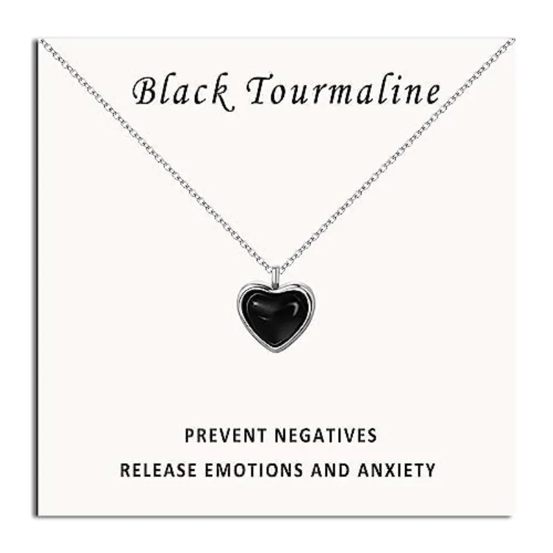 

Black Tourmaline Necklace As Birthday Gifts for Her Blacks Handmade Jewelry Silver Heart Pendant Necklace