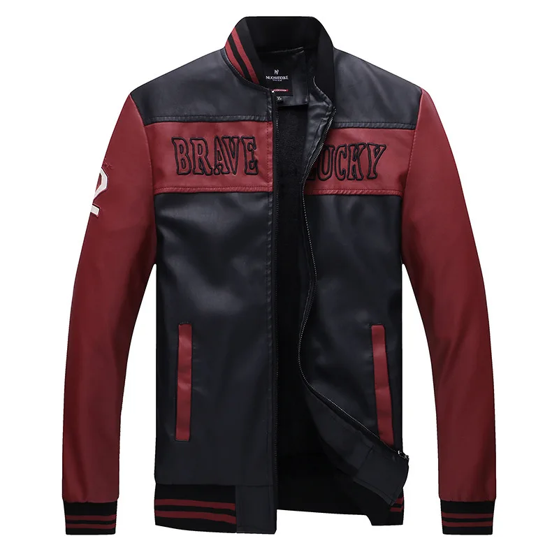 

2023 Casual Motorcycle Windbreaker Zip Stand Collar Faux Leather Jacket Men Slim High Quality Fashion Wool Liner Coat Streetwear