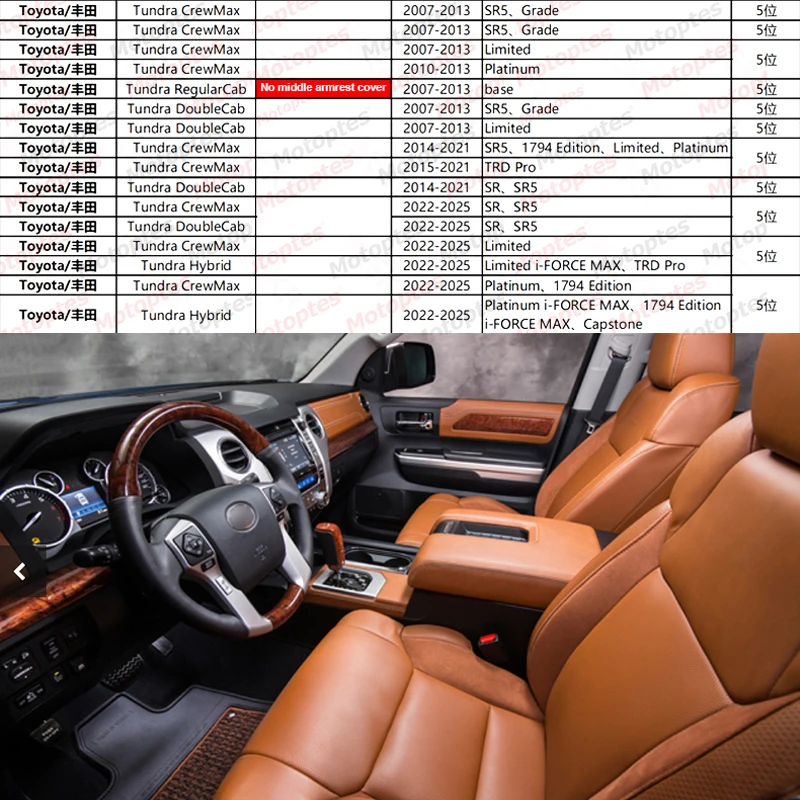 Für Toyota Tundra Crew Max Double Cab Hybrid 2007-2025 Maßgefertigte Auto-Zubehörteile Sitzbezüge 5 Sitze Hochwertige Lederausführung – Detail 1
