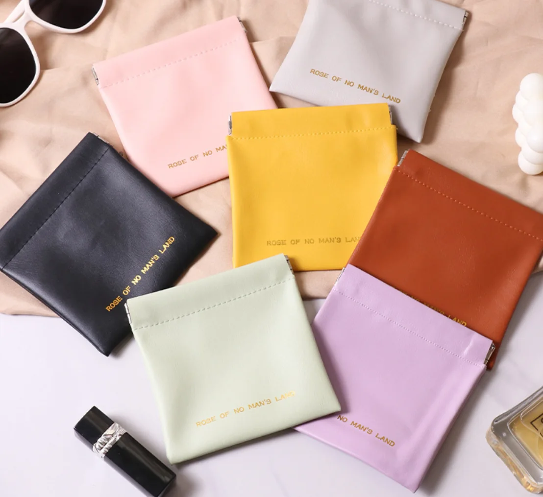 Mini pochette de rangement en PU à fermeture automatique, portable, pour pièces de monnaie, rouge à lèvres, câbles d'écouteurs, organiseur compact pour pièces de monnaie et écouteurs