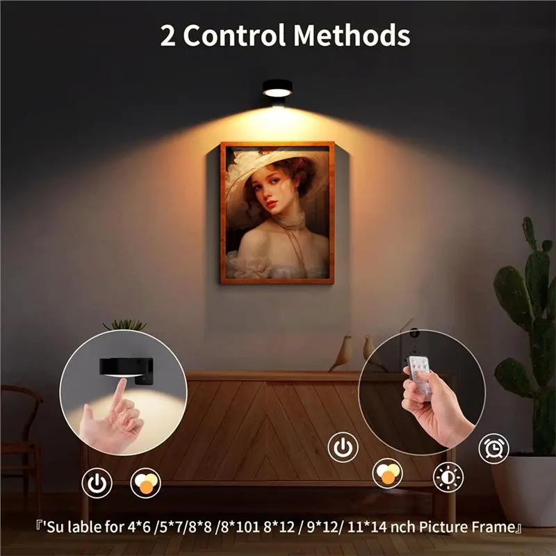 Battery Operated 3Pcs Led Painting Light Magnetic With Remote Dimmer Timer 3 Lighting Modes Art Display Function #4