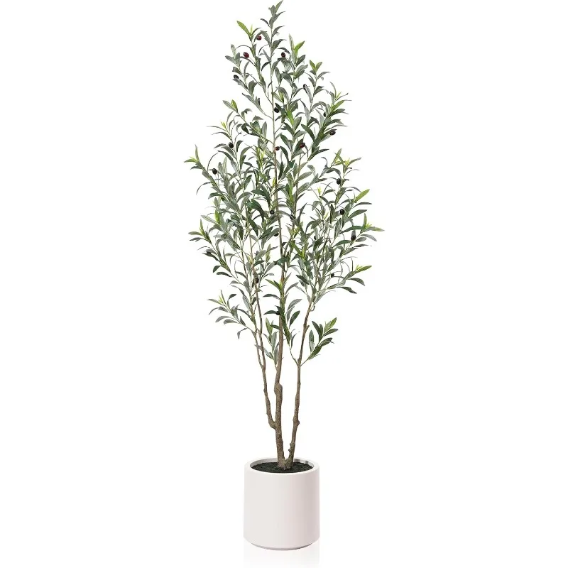 

Artificial Olive Trees,Tall Fake Olive Trees for Indoor, Faux Olive Silk Tree, Large Plants with White Planter