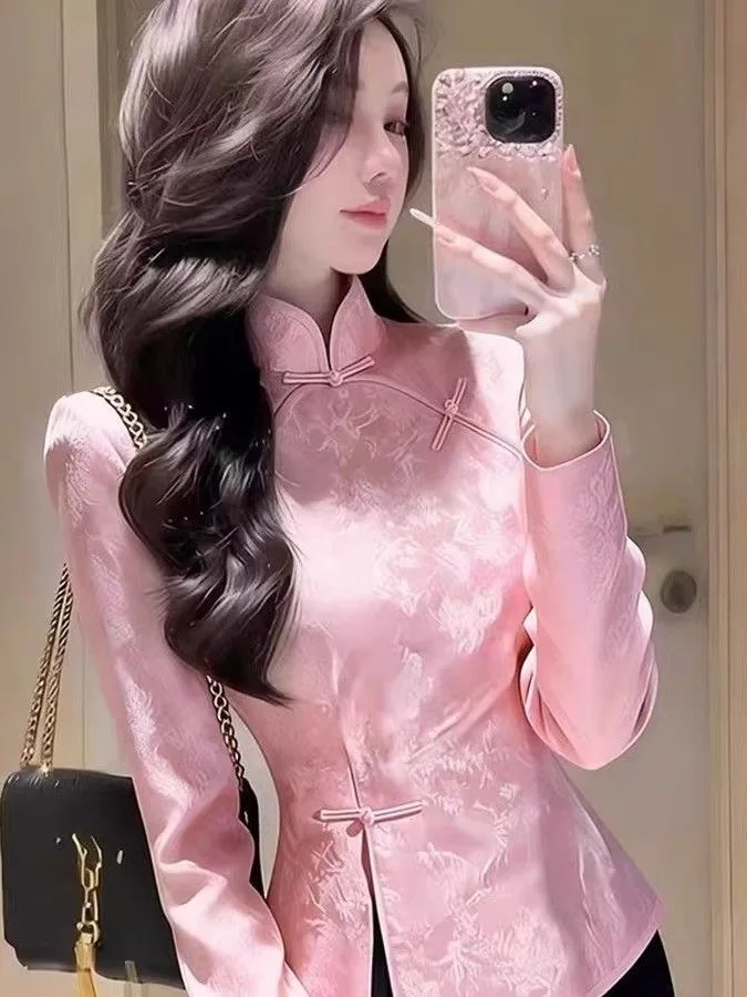 New 2026 Purple Embroidered Top Women's Fashion Retro Button Modified Tang Suit Lightweight Luxury Sensation Chinese Style