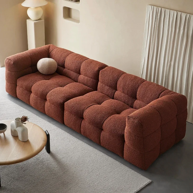 

Cotton candy sofa caramel color three-person fabric living room straight row French