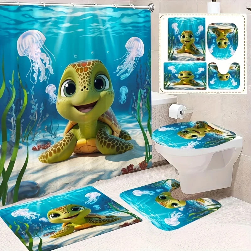 

Набор для ванной комнаты с милыми черепашками (1/4 шт.) - включает нескользящие коврики, U-образные коврики, чехлы для унитаза, высококачественные аксессуары для душа.