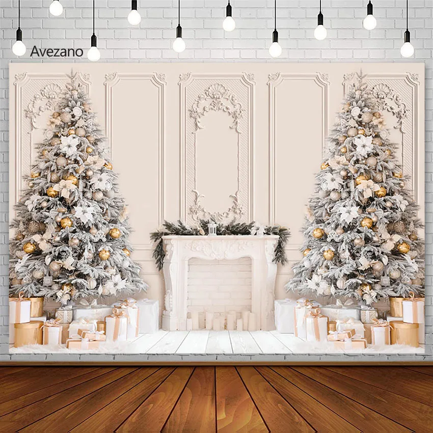 

Avezano Christmas Background Fireplace European Style Wall Family Portrait Decor Photography Backdrop Photo Studio Photozone