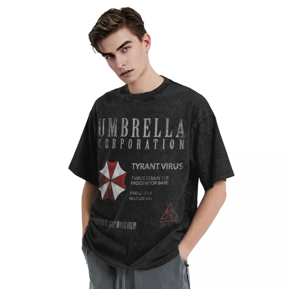 T-shirt lavada para homens e mulheres, Harajuku Streetwear, tops vintage, camisetas impressas para Resident Evil Umbrella Company