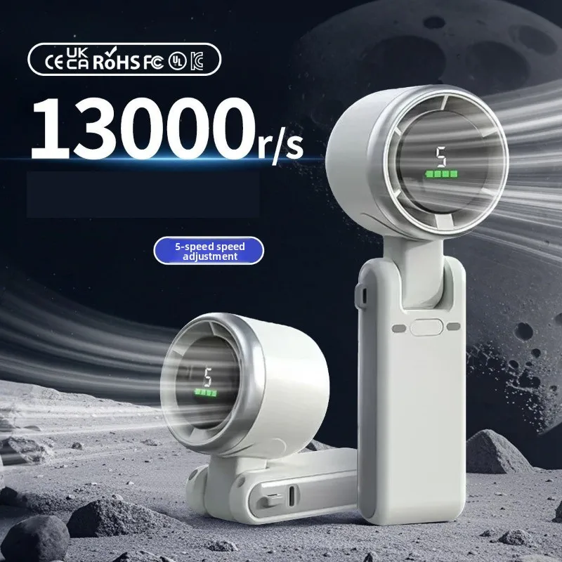 

New Handheld Turbofan Wearable Personal Desktop Fan, Small Mini Fan with Intelligent Digital Display Screen, Foldable