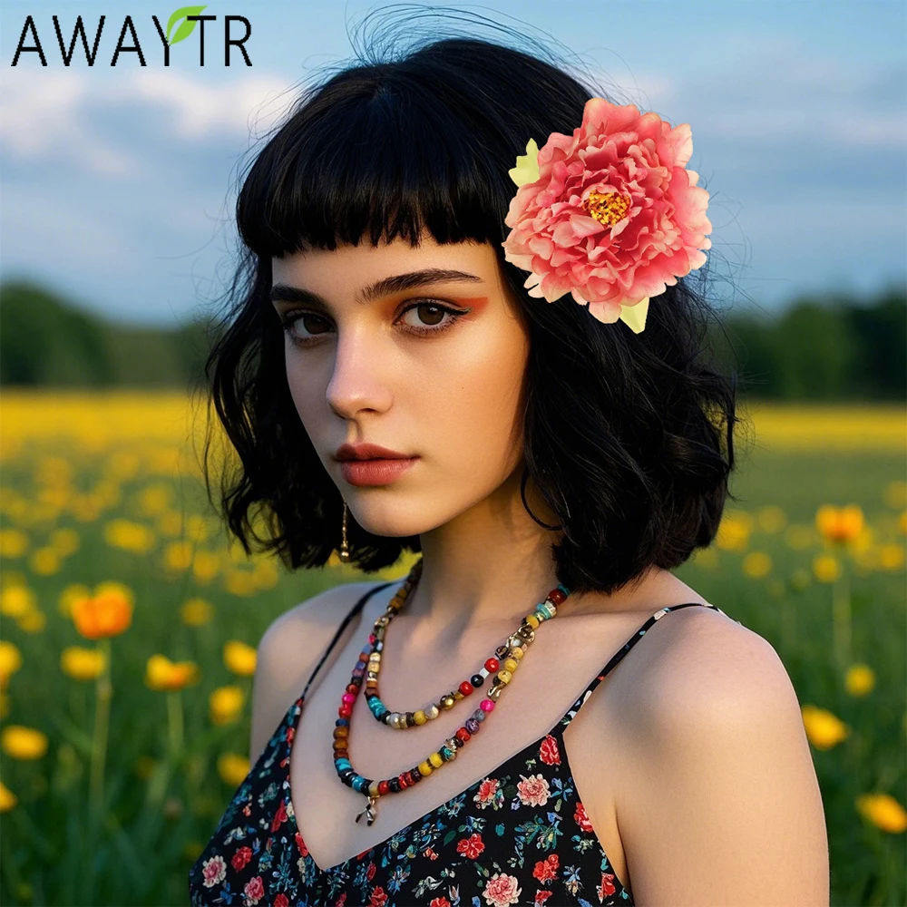

AWAYTR Silk Peony Duckbill Hairpin Artificial Floral Hair Clips Valentine Headwear Girl Hair Accessories Festival Gift