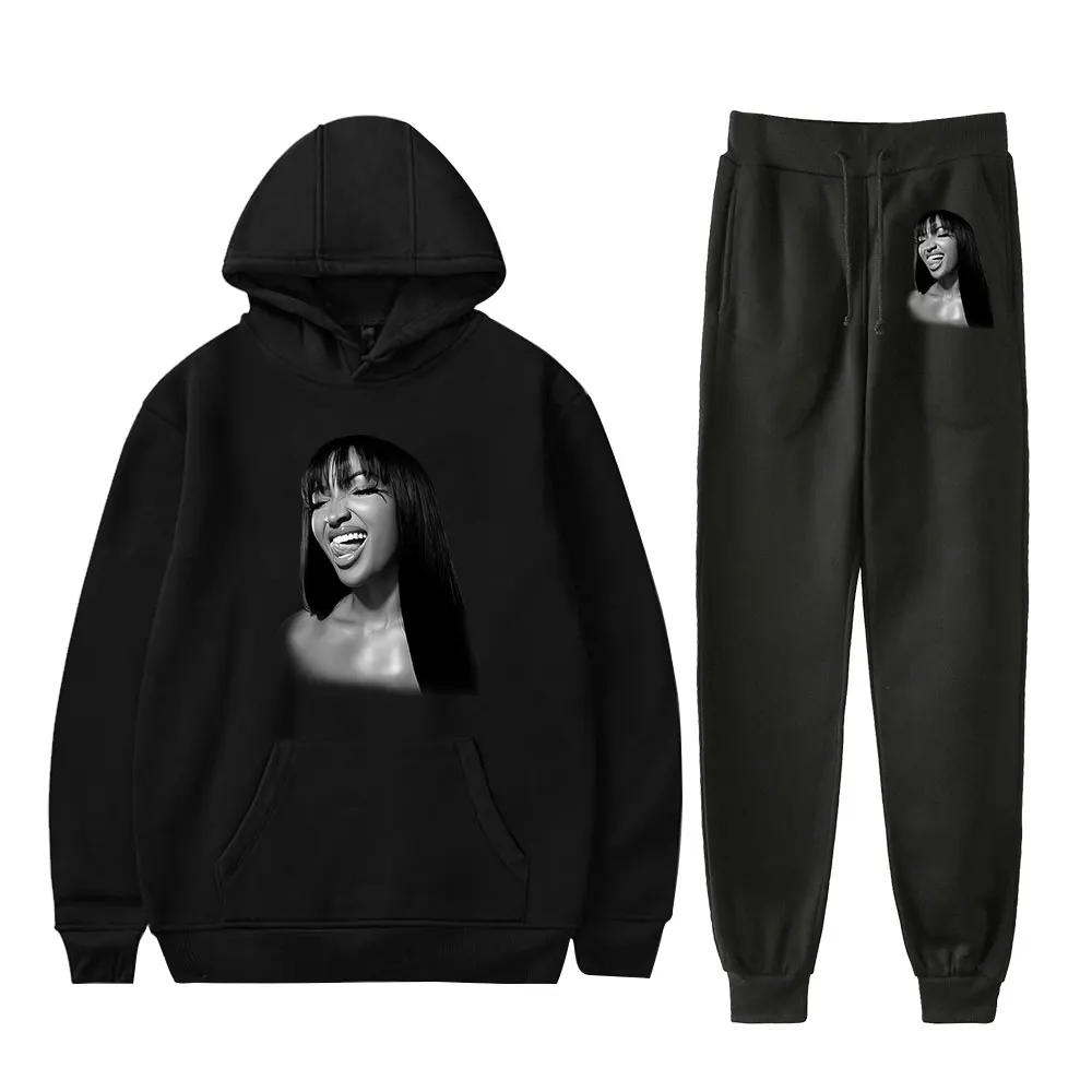 

Shenseea Vintage Never Gets Late Here Tour Merch Hoodie Suit Pocket Drawstring Pullover Man/Woman Hip Hop 2 Pieces Sets