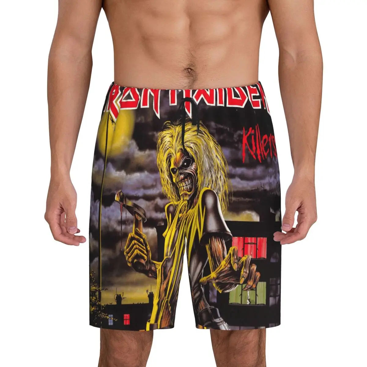 

Custom Creative Retro Ironmaiden Rock Band Short Pajama Pants Men Sleepwear Sleep Lounge Bottom Shorts Sleeping Pants