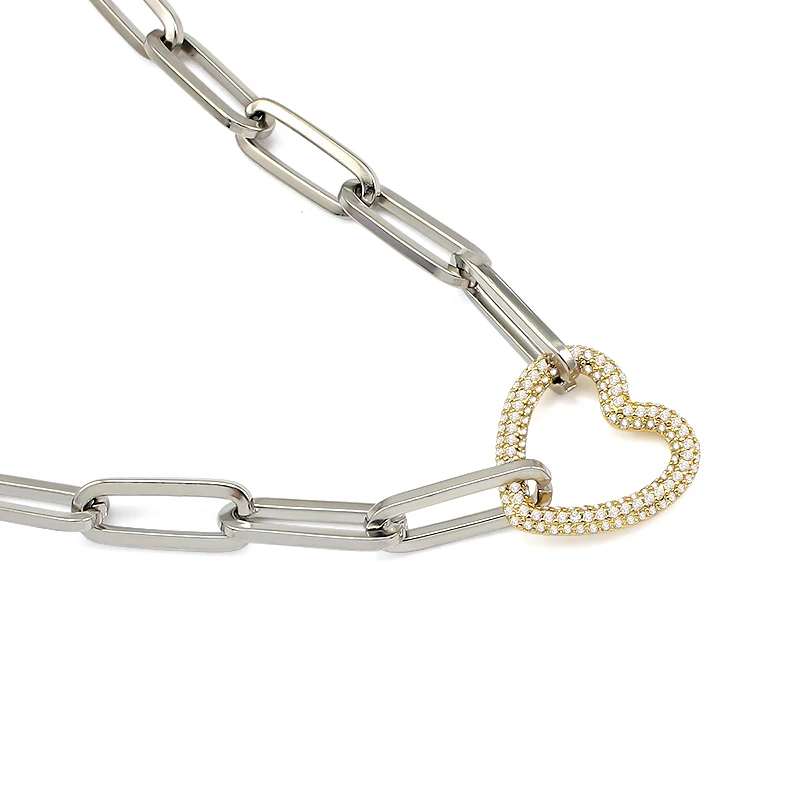 

Оптовая продажа с фабрики, 18-каратное позолоченное сердце, муассанит, кулон, ожерелье, женская цепочка скрепки, ювелирное изделие, подарок