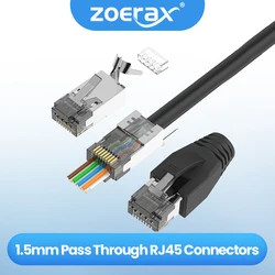 ZoeRax 10PCS CAT6A CAT7 Connector,RJ45 Connectors Pass Through CAT7 Shielded, UL-Listed 3-Prong with 10PCS Strain Relief Boots