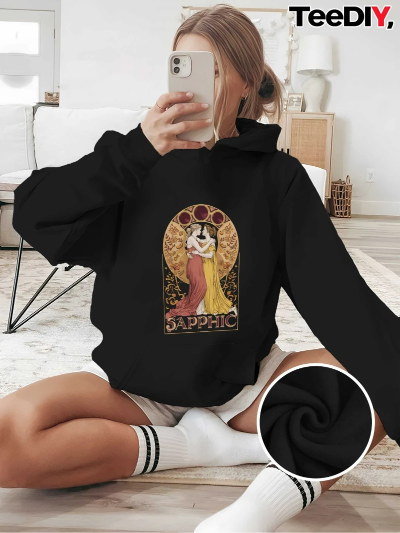 

Sappicic Embrace Women's Hoodie - Geometric Print Long Sleeve Pullover with Front Pocket, Cozy Fall Winter Casual Sweatshirt