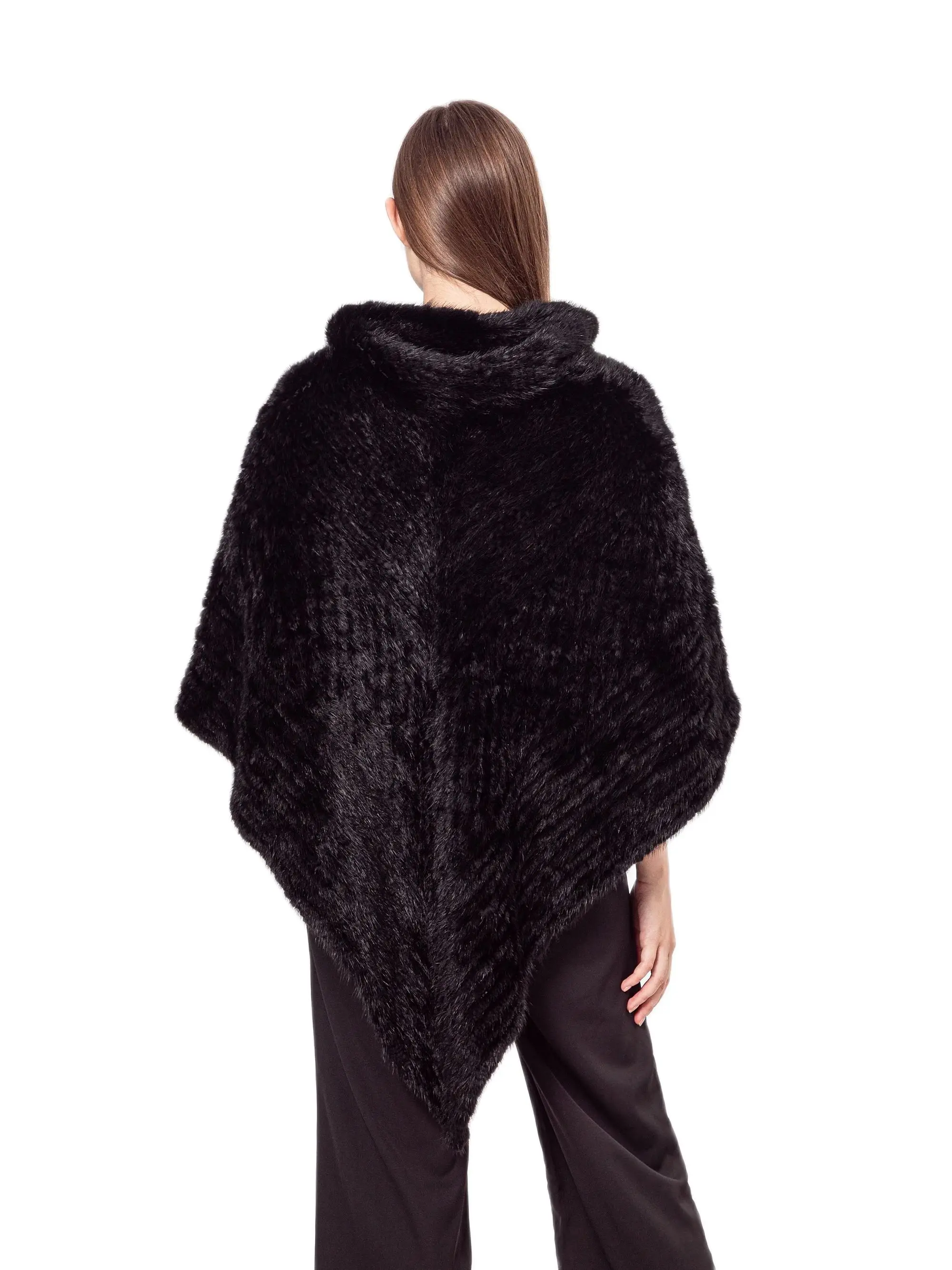 Knitted Mink Fur Poncho for Women, Luxury Furry Shawl, Winter Stole, Crop Jackets, Black Scarf, 210722