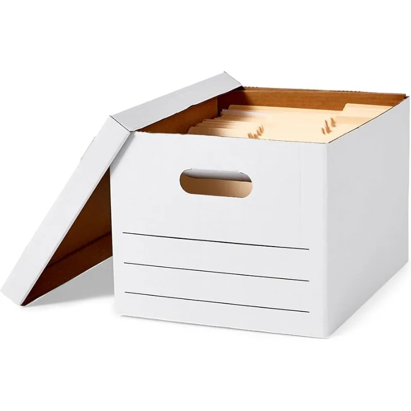 

Storage/Filing Boxes with Lift-Off Lid - Letter/Legal Size, Sturdy, Easy Assembly, White, 16.2" L x 12.5" W x 10.5" H, Pack of 2
