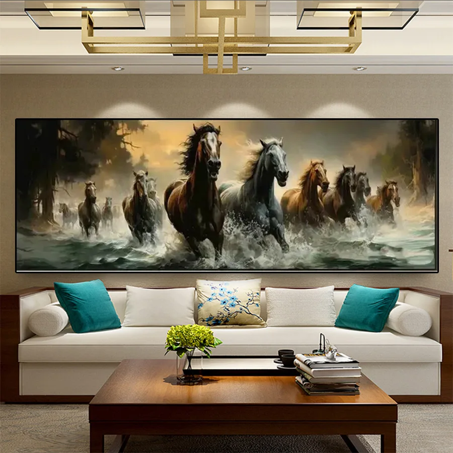 5D DIY Diamond Embroidery Landscape of Beach Animals Galloping Horses Full Diamond Painting Cross Stitch Decor For Home