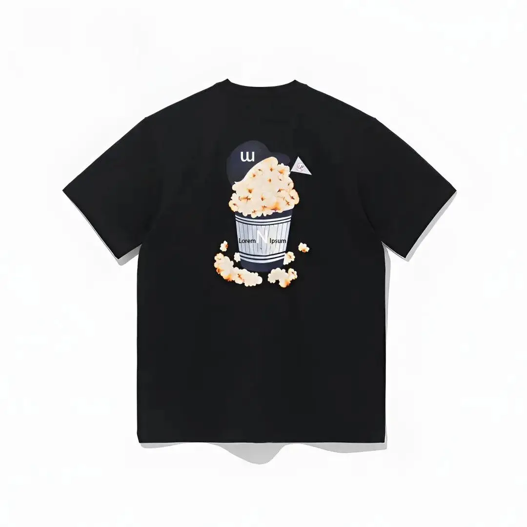 

Heavyweight Pure Cotton Short-sleeved Men's and Women's Popcorn Print Trendy Brand New Summer Couple T-shirt Tops