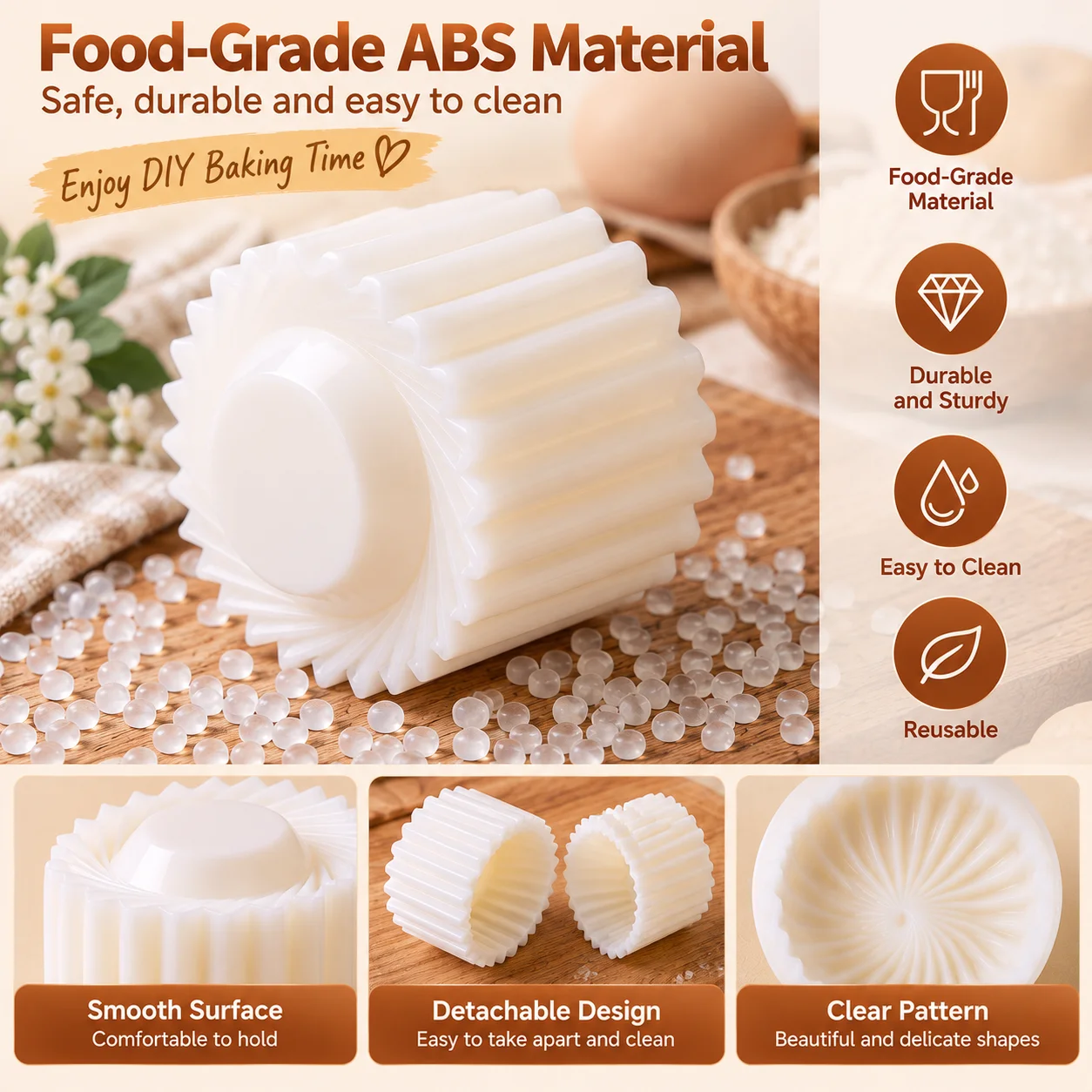 3/6 Pcs Double Head Pastry Mold, 2-In-1 Double Sided Mooncake Mold, Sunflower Pattern Round Hand Press Mold