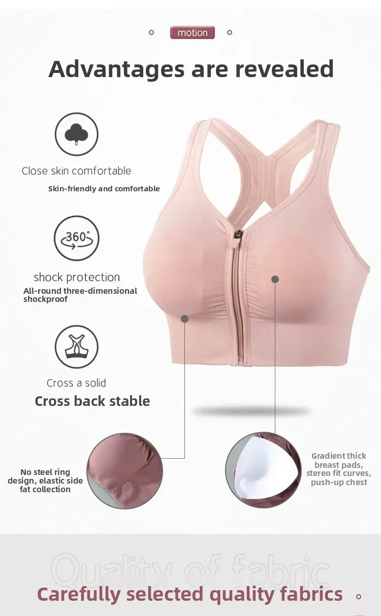 CZGUKE Lauf-Fitness-Sport-BH mit Reißverschluss vorne, Damenunterwäsche, stoßfester Top-BH, atmungsaktiver, nahtloser Yoga-BH – Detail 4
