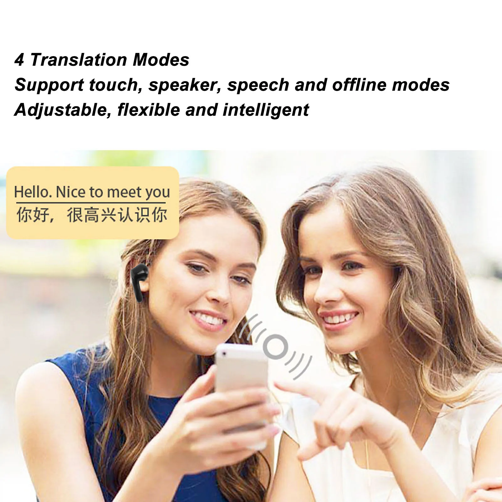 블루투스 번역 이어버드는 74개 언어와 70개 방언을 지원하며, 스테레오 소음 감소 기능이 있는 무선 번역 이어폰이며, 앱과 함께 제공됩니다.