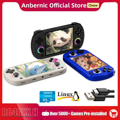 ANBERNIC-consola de juegos portátil RG40XX H, pantalla IPS de 4,0 pulgadas, 640x480, sistema de 3200mAh y 64 bits con luz RGB integrada en 5K + juegos RG40XXH